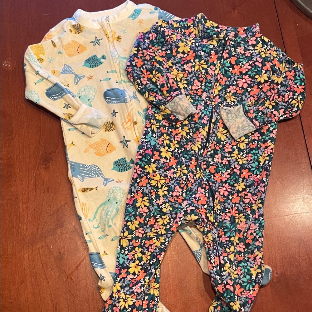 Floral and Ocean Print Sleepies, 6-9m